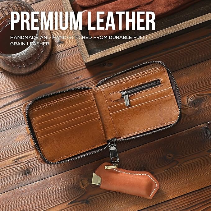 KLOMORE Zipper Wallet for Men Leather RFID Blocking Large Bifold Mens Wallets with Zipper Coin Pocket Credit Card Holder