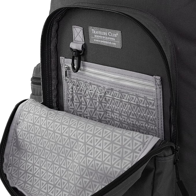 Travelers Club Rolling Backpack, Forged Iron, 20 Inch with Laptop Compartment