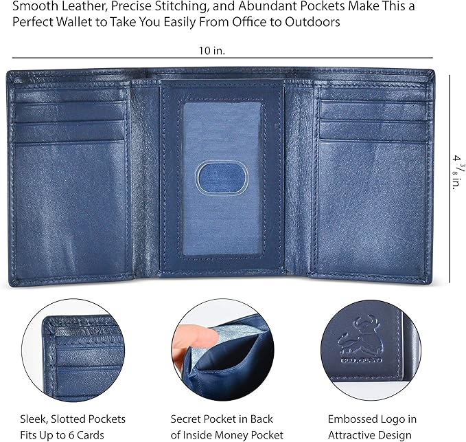 Leather Wallet for Men with RFID Blocking in Mountain Sky Blue