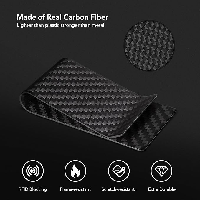 SERMAN BRANDS Carbon Fiber Money Clip for Men – Slim RFID Money Clip Wallet, Minimalist Front Pocket EDC Wallet Cash Holder & Credit Card Holder -100% Real Carbon Fiber Wallet