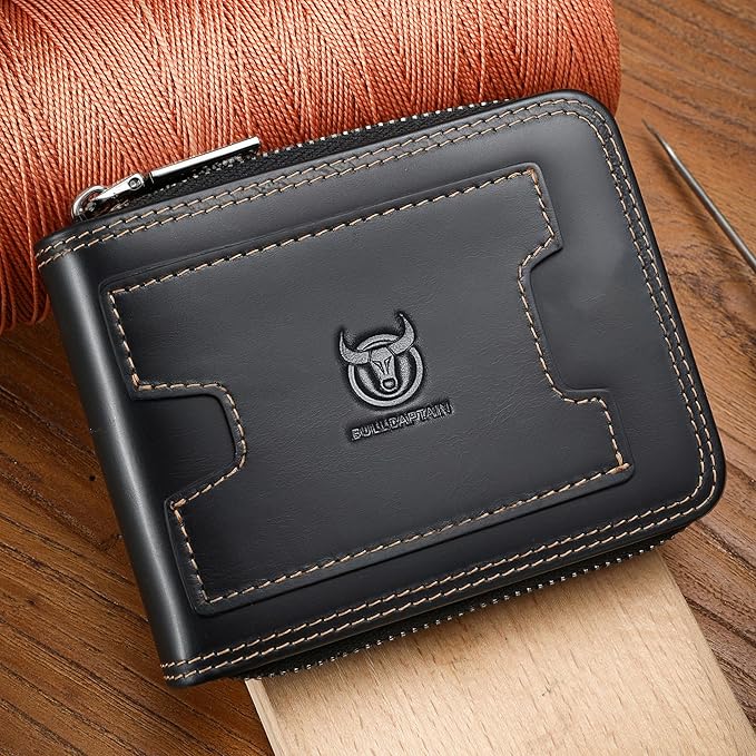 LUKZIJAES Genuine Leather Wallet for Men (#15-Black)