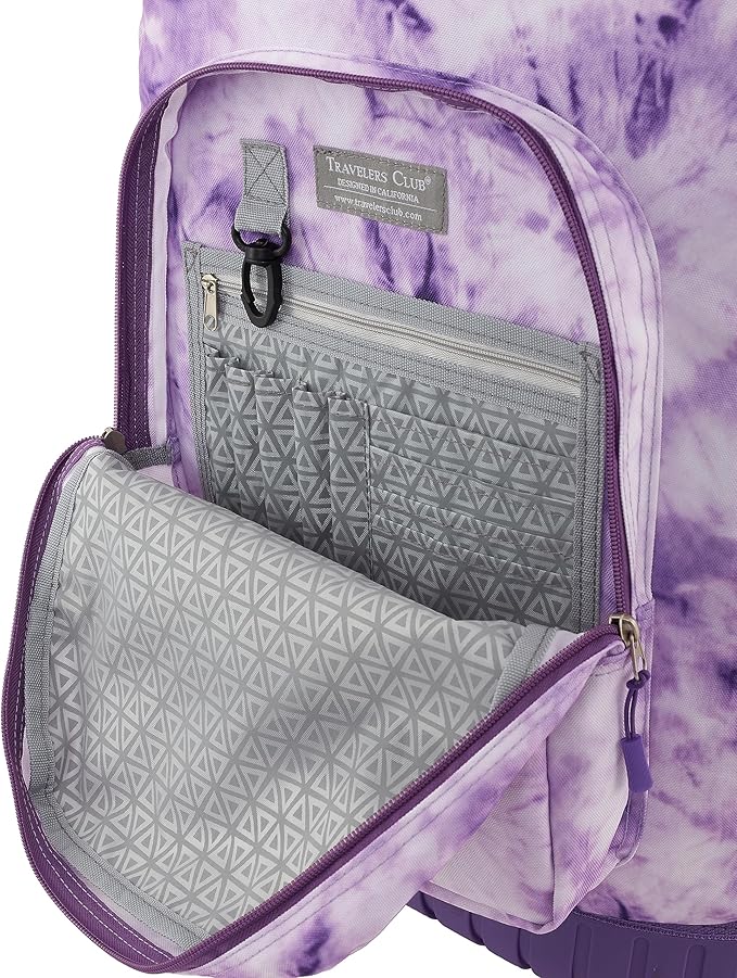 Travelers Club Rolling Backpack, Purple tie, 20 Inch with Laptop Compartment