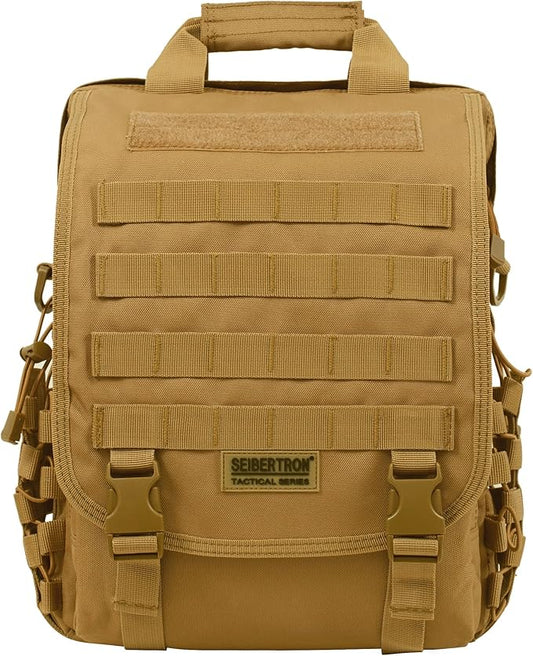 Seibertron Waterproof Molle Tactical 15.6"(inch) Laptop Sling Bag Backpack Khaki