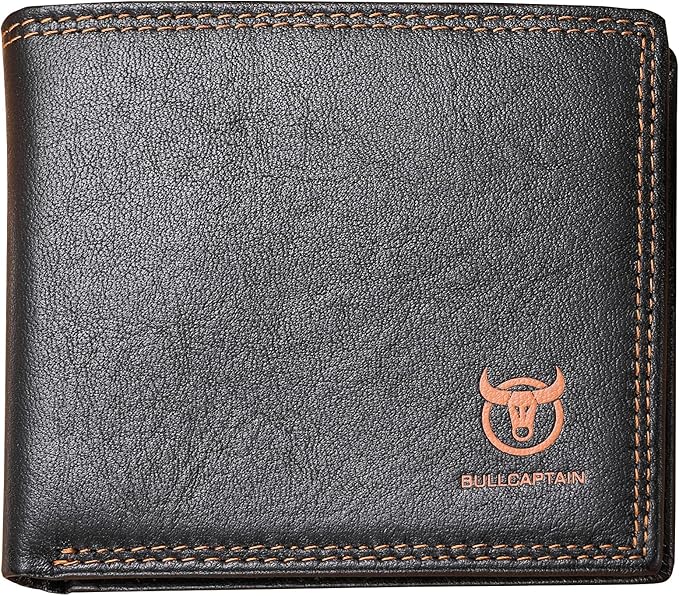 LUKZIJAES Genuine Leather Wallet for Men RFID Blocking Slim Bifold Front Pocket Wallets with 2 ID Window (#3-Black)