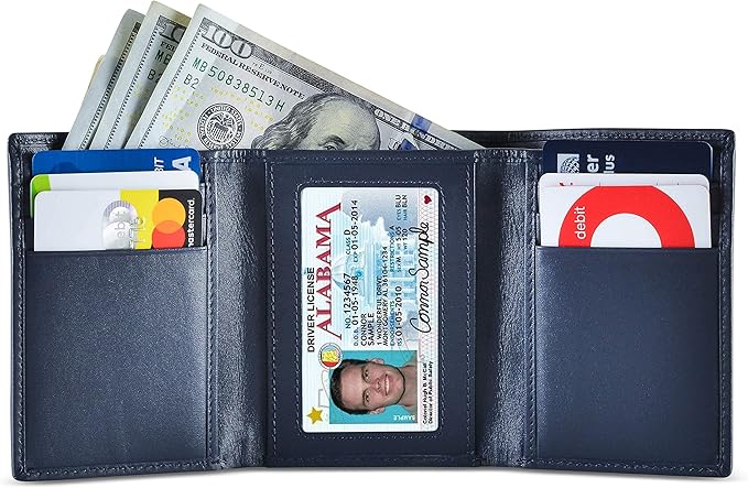 Leather Wallet for Men with RFID Blocking in Mountain Sky Blue