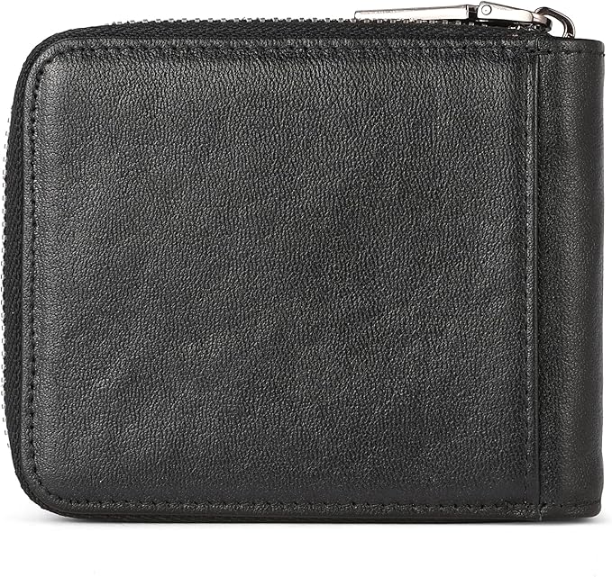 LUKZIJAES Genuine Leather Wallet for Men RFID Blocking Large Capacity Credit Card Vintage Men's wallet Zipper ID Window Coin Pocket (#8-Black)