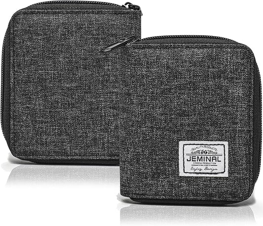 JEMINAL Zip Short Wallet for Men Women Travel Bifold Vertical Fabric Canvas Wallet with Card Case Women' Large Capacity Zip Wallet with Coin Purse Gifts for Men Him (Vertical-Black)
