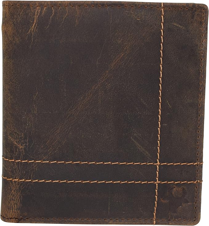 RFID Blocking Bifold Hipster Credit Card Wallet Premium Lambskin Leather (Vintage Logo Brown)