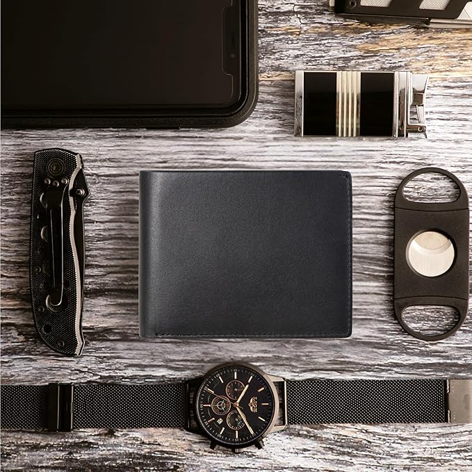 BULL GUARD Mens RFID Blocking Bifold Wallet Soft Leather Black Western Secure and Durable Extra Capacity Billfold with Credit Cards Slots Flip Up ID