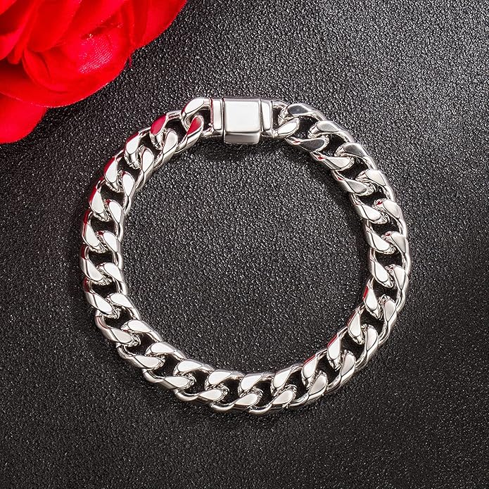 H&Beautimer Fashion 925 Sterling Silver Classic Cuban Chain Bracelet 10mm-7 "8" 9 "10" Curb Cuban Bracelet Solid Thick Large Link Bracelet For Men Jewelry Gift