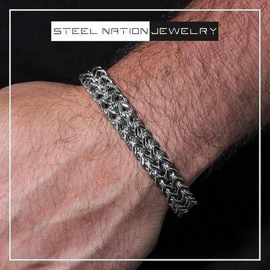 Men's Stainless Steel Double Franco Link Bracelet with Secure Fold Over Clasp - Durable & Stylish