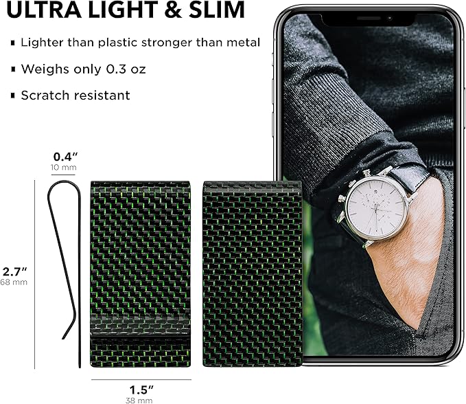 SERMAN BRANDS Carbon Fiber Money Clip for Men – Slim RFID Money Clip Wallet, Minimalist Front Pocket EDC Wallet Cash Holder & Credit Card Holder -100% Real Carbon Fiber Wallet