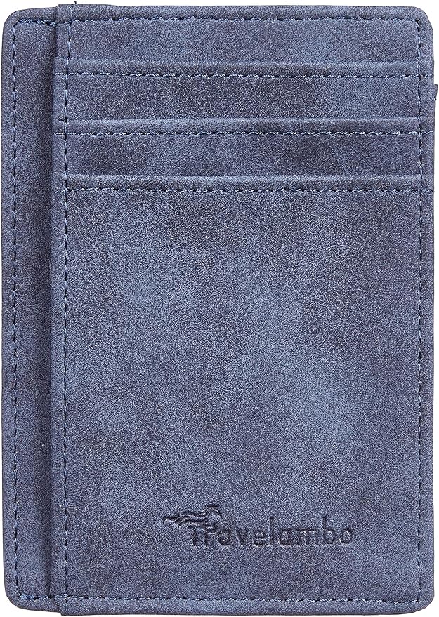 Travelambo Slim Wallet Front Pocket Minimalist Leather RFID Blocking Medium Size