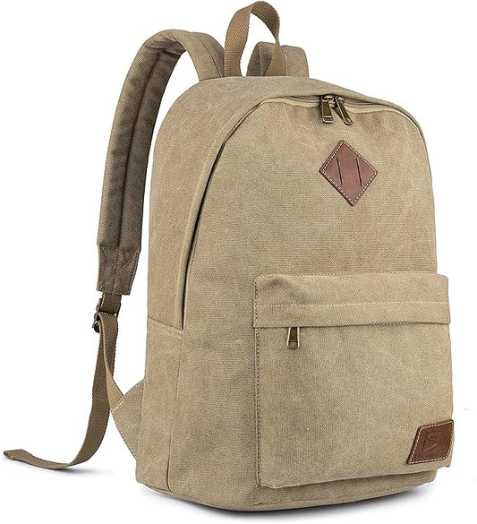 Canvas College Laptop Backpack, Durable Rucksack, Travel Bag Fits 15.6 Inch Notebook for Men Women, Khaki