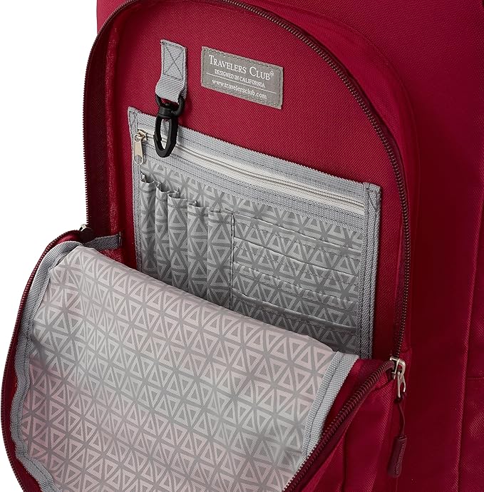 Travelers Club Rolling Backpack, Red, 20 Inch with Laptop Compartment