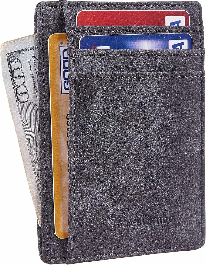 Travelambo Slim Wallet Front Pocket Minimalist Leather RFID Blocking Medium Size