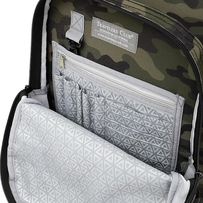 Travelers Club Rolling Backpack, Camo, 20 Inch with Laptop Compartment