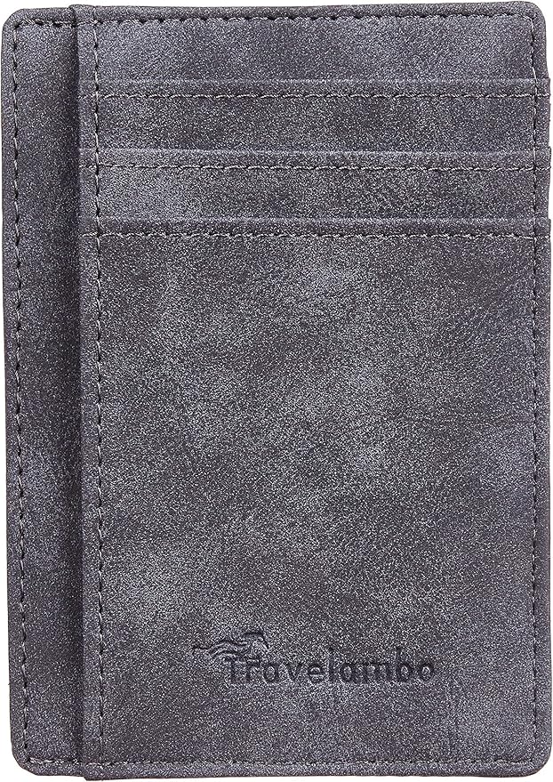 Travelambo Slim Wallet Front Pocket Minimalist Leather RFID Blocking Medium Size